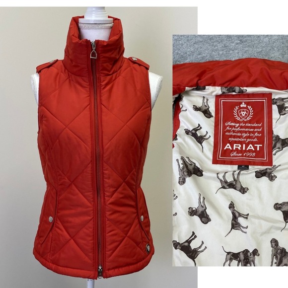 Ariat Jackets & Blazers - Ariat Womens Red Quilted Equestrian Vest Dog Print Lining Size Small